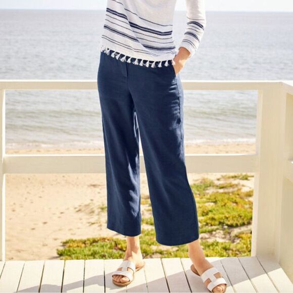 Talbots 100% Linen Wide Leg Crop Pants in Size 6P - Picture 1 of 11